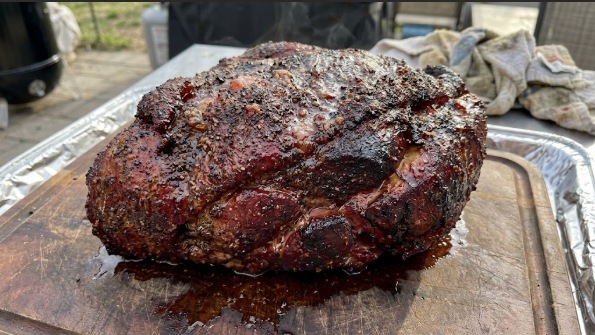 Bark color on a pork butt after a long cook with Competition Blend