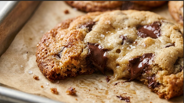 A tray of finished cookies, with a close shot of an edge-versus-center comparison